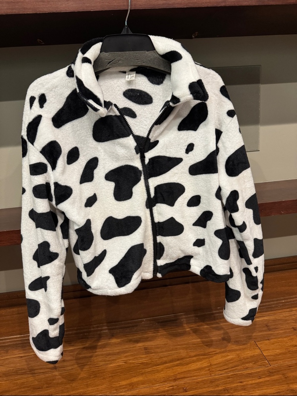 Cropped Cow-Print Fleece Bomber Jacket - Black & White